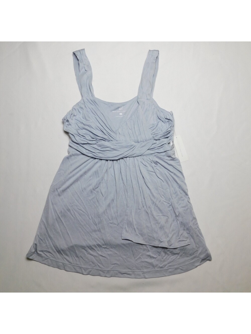 NWT New York & Company Womens Tank Top Medium M Powder Blue Ruched Cami Babydoll